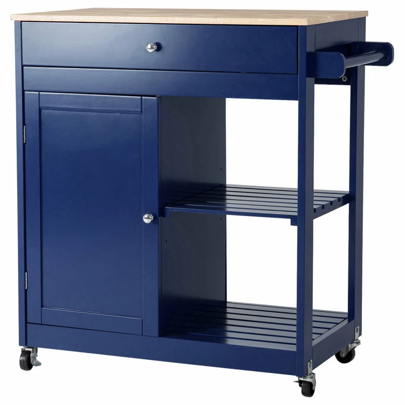 Glitzhome 34.25''H Wooden Basic Kitchen Island, 1 Drawer And 1 Door And 2 Tier, Navy Blue