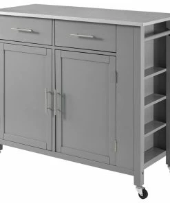 Crosley Savannah Stainless Steel Top Full-Size Kitchen Island Cart, Gray
