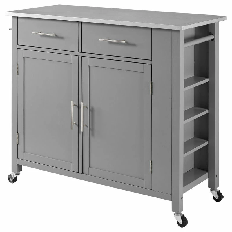 Crosley Savannah Stainless Steel Top Full-Size Kitchen Island Cart, Gray