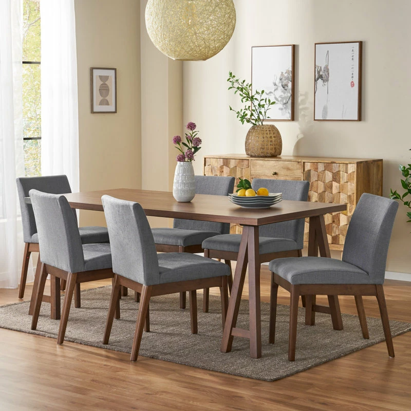 GDFStudio Dash Mid-Century Modern 7 Piece Dining Set, Walnut/Dark Gray - Image 2