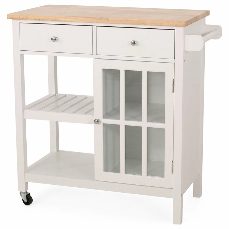 GDFStudio Marlon Kitchen Cart With Wheels, White, Natural - Image 5