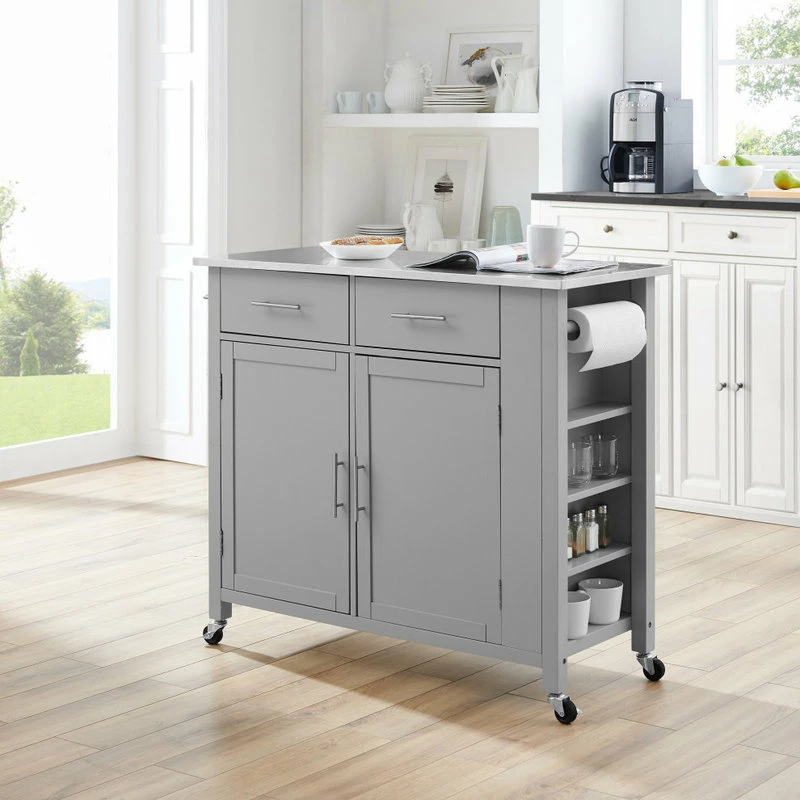 Crosley Savannah Stainless Steel Top Full-Size Kitchen Island Cart, Gray - Image 7
