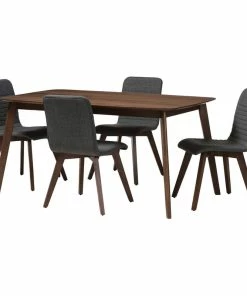 Baxton Studio Sugar Walnut Wood Finished 5-Piece Dining Set, Dark Gray