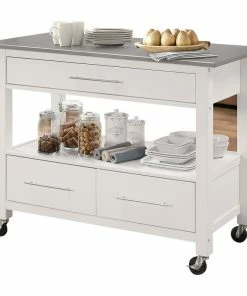 Acme Furniture ACME Ottawa Stainless Steel Top Kitchen Island In White