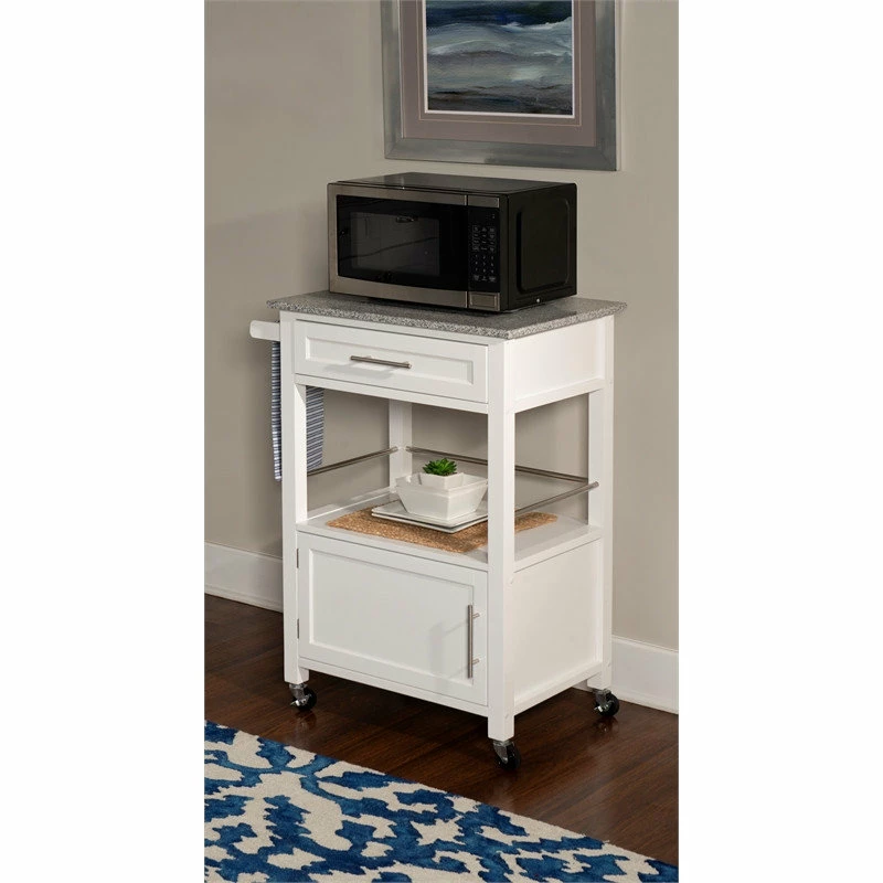 Linon Home Decor Products Linon Mitchell Wood Granite Top Kitchen Cart In White - Image 3