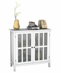 Costway Storage Buffet Cabinet Glass Door Sideboard Console Table Display White