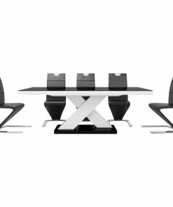 Maxima House XENA Dining Set, Black/White Table/ Black Chairs