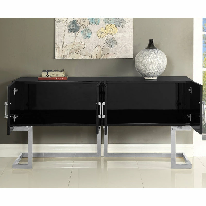 Meridian Furniture Beth Sideboard/Buffet, Black, Chrome Base/Handles - Image 4
