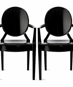 Homedotdot Modern Stackable Chairs Ghost Style Armchairs With Arm Dining Clear Set Of 2, Bl
