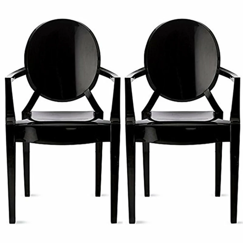 Homedotdot Modern Stackable Chairs Ghost Style Armchairs With Arm Dining Clear Set Of 2, Bl