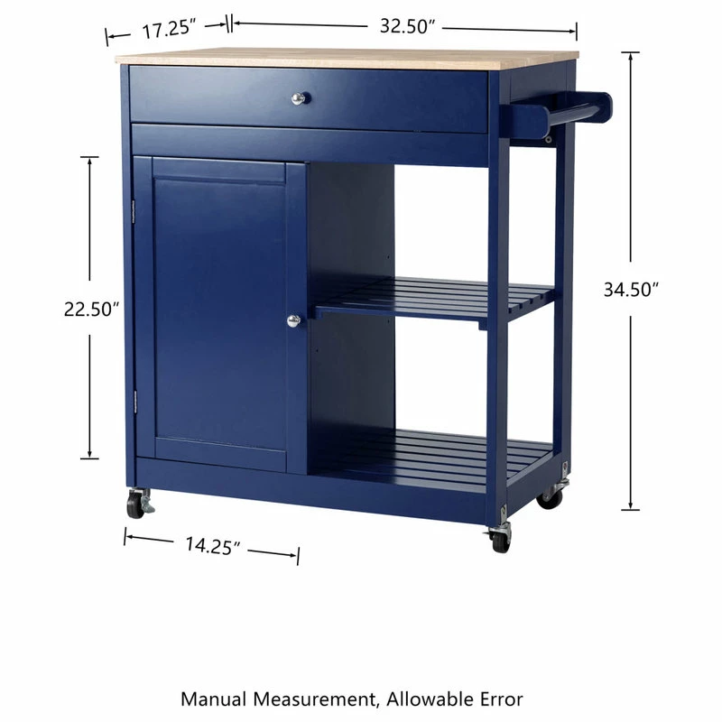 Glitzhome 34.25''H Wooden Basic Kitchen Island, 1 Drawer And 1 Door And 2 Tier, Navy Blue - Image 7