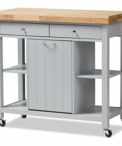 Baxton Studio Hayward Coastal And Farmhouse Light Gray Wood Kitchen Cart