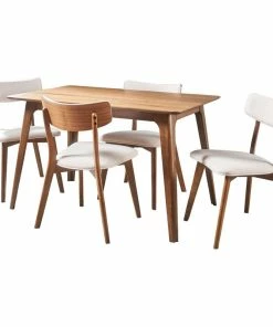 GDFStudio GDF Studio 5-Piece Meanda Mid Century Wood Dining Set, Light Beige