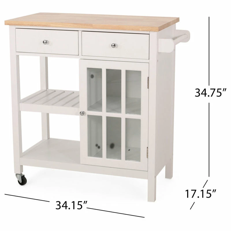 GDFStudio Marlon Kitchen Cart With Wheels, White, Natural - Image 11