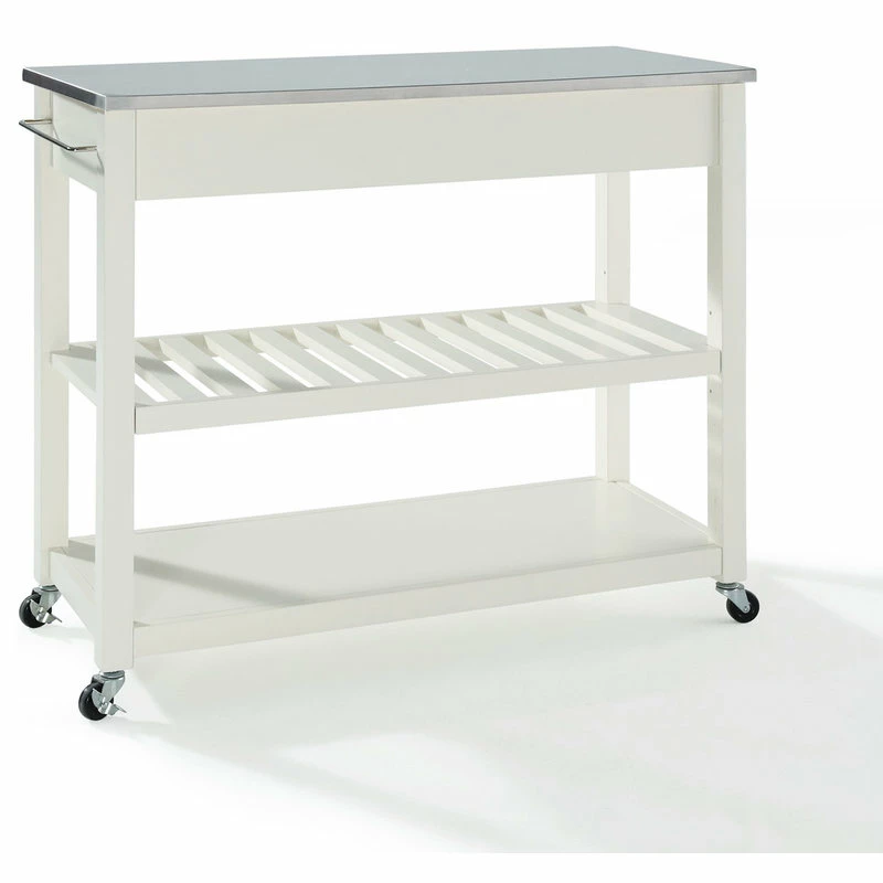 Crosley Stainless Steel Top Kitchen Cart/Island, Optional Stool Storage, White - Image 4