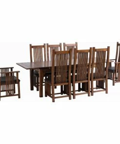Crafters And Weavers Mission Oak Dining Table With 2 Leaves, 8 High Back Chairs, 9-Piece Set