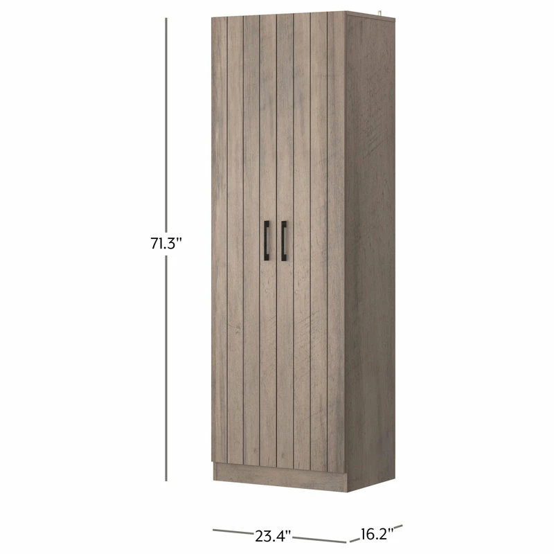 Decorn Freestanding Pantry Cabinet, 2 Doors With Adjustable & Fixed Shelves, Gray Oak - Image 3