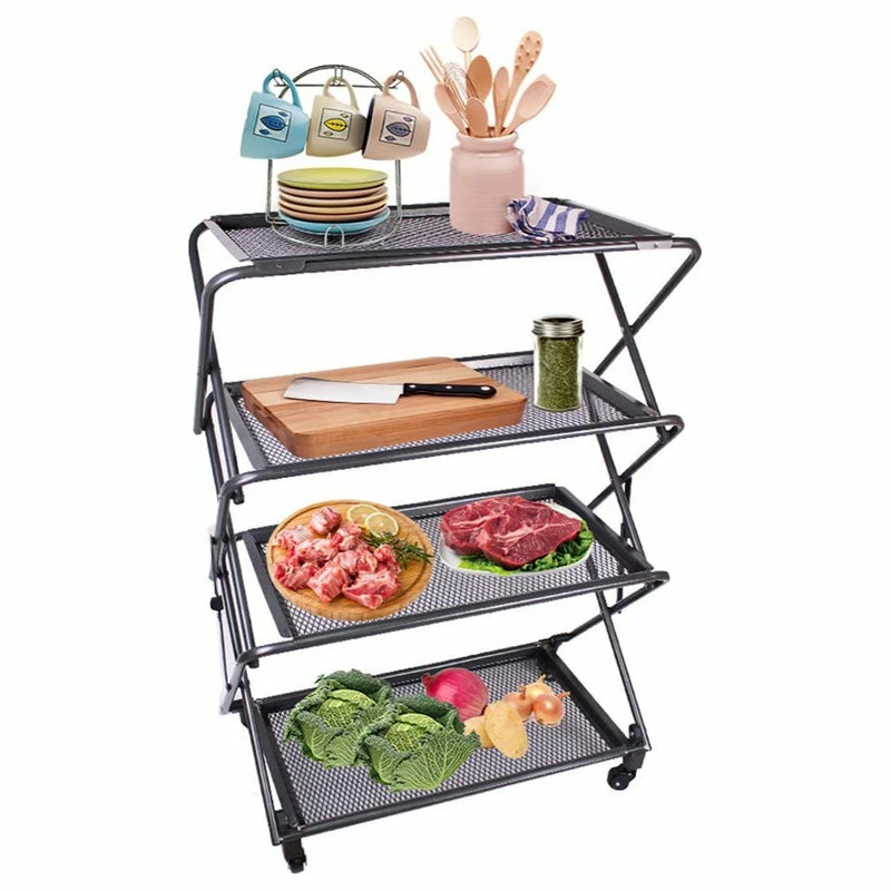 Zenree 4-Tier Folding Kitchen Shelf, Removable Mesh Trays, Black, 39 - Image 3