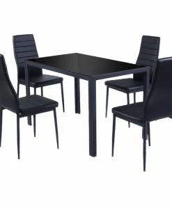 Costway 5 Piece Kitchen Dining Set Glass Metal Table And 4 Chairs Furniture