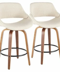 LumiSource Counter Stool, Walnut And Blue Noise, Set Of 2, Cream Fabric