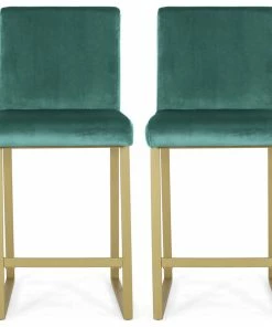 GDFStudio GDF Studio Lexi Modern Glam Velvet Barstools, Set Of 2, Turquoise