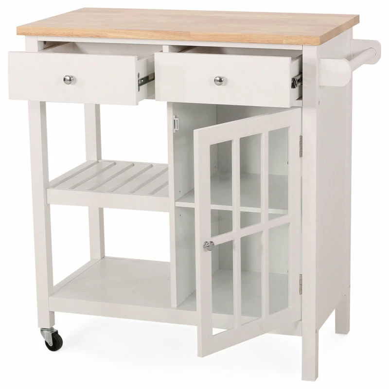 GDFStudio Marlon Kitchen Cart With Wheels, White, Natural - Image 3