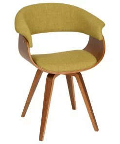 Armen Living Summer Modern Chair In Green Fabric And Walnut Wood