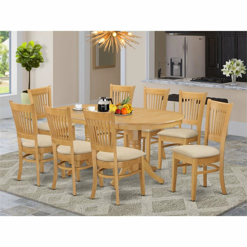 East West Furniture Vancouver 9-piece Wood Dining Table And Chairs In Oak - Image 2