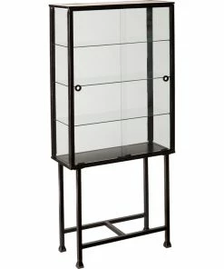 SEI Furniture Metal-Glass Sliding Door Display Cabinet In Black