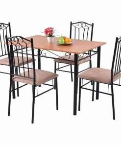 Costway 5 PC Dining Set Wood Metal Table And 4 Chairs Kitchen Furniture