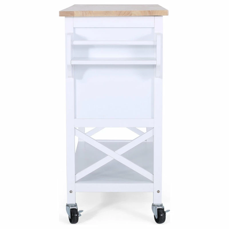 GDFStudio Drake Farmhouse Kitchen Cart With Wheels, White And Natural - Image 5