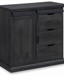 BELLEZE Buffet Table With Sliding Barn Door, Three Drawers & Two Shelves, Rustic Gray