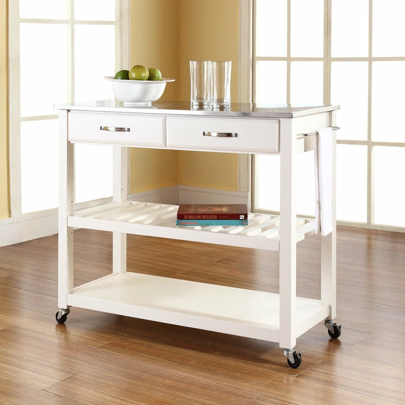 Crosley Stainless Steel Top Kitchen Cart/Island, Optional Stool Storage, White - Image 5