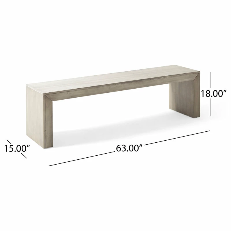 GDFStudio Hyde Farmhouse Acacia Wood Dining Bench, Light Gray Oak - Image 3