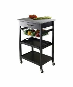 Winsome Wood Transitional Black Granite And Wood Utility Cart 20322