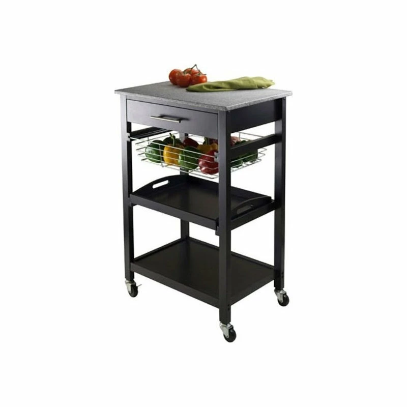 Winsome Wood Transitional Black Granite And Wood Utility Cart 20322