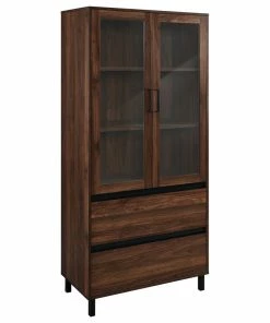 Walker Edison Clark 68" Glass Door Storage Hutch - Dark Walnut