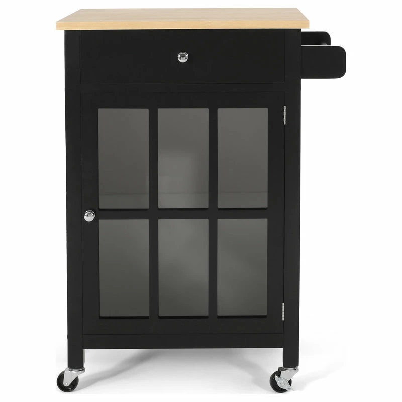 GDFStudio Medway Contemporary Glass Paneled Kitchen Cart