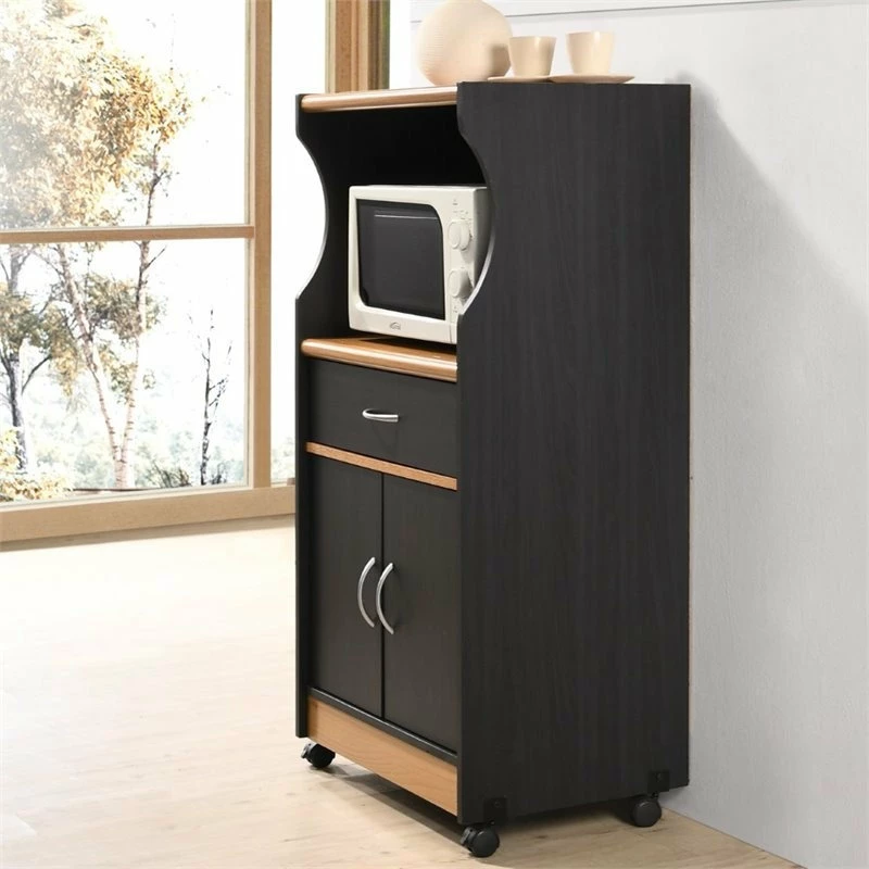 Hodedah Import Inc. Hodedah Microwave Contemporary Wooden Kitchen Cart In Black-Beige Finish - Image 4