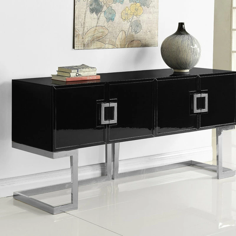 Meridian Furniture Beth Sideboard/Buffet, Black, Chrome Base/Handles - Image 3