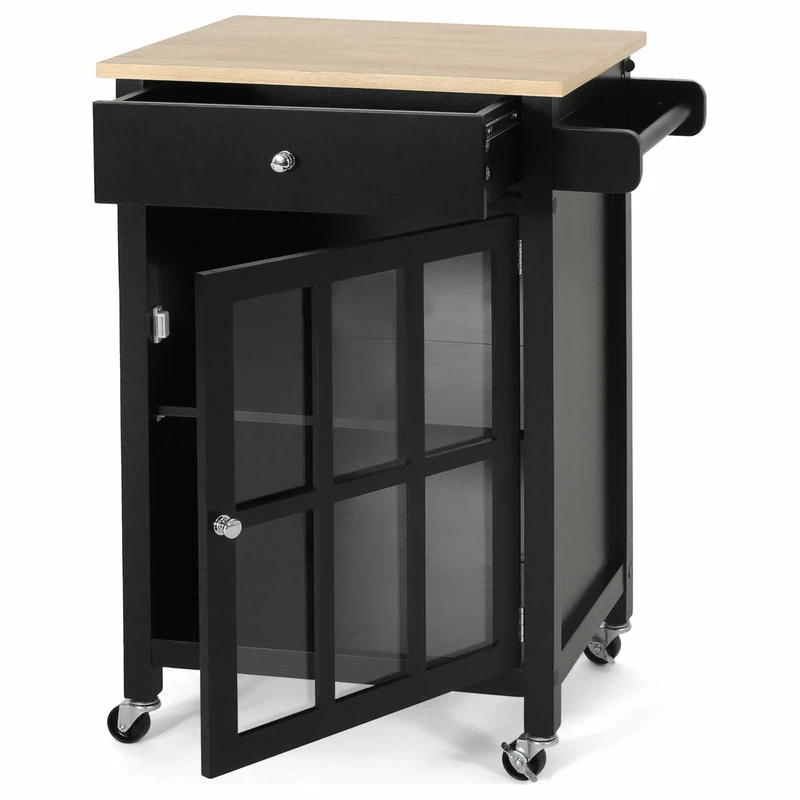 GDFStudio Medway Contemporary Glass Paneled Kitchen Cart - Image 4