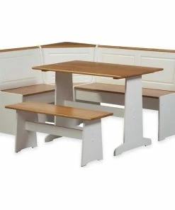 Riverbay Furniture Wood Indoor 3 Piece Kitchen Corner Nook Dining Set In White