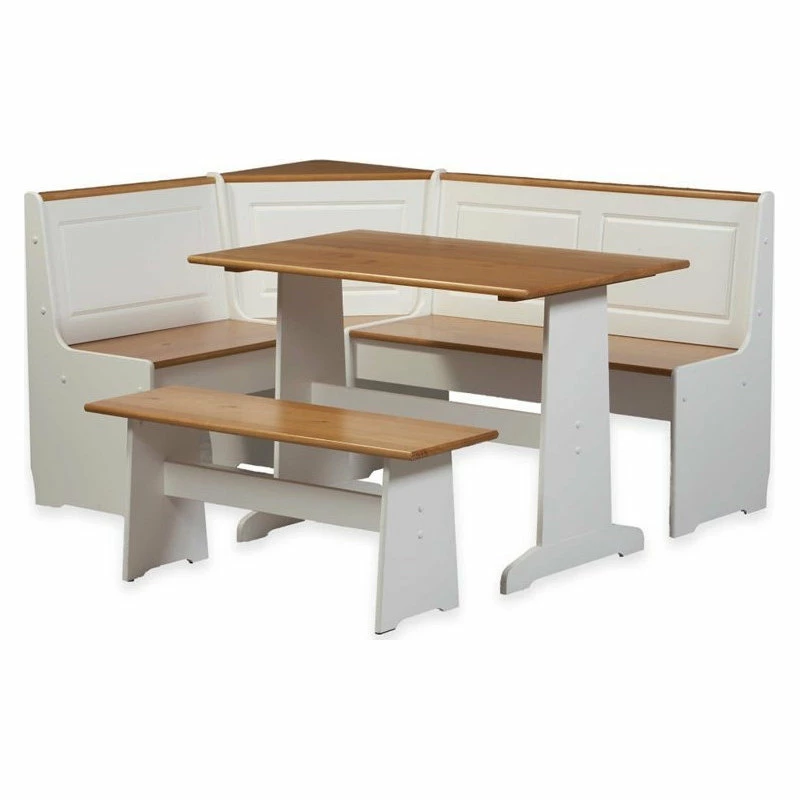 Riverbay Furniture Wood Indoor 3 Piece Kitchen Corner Nook Dining Set In White