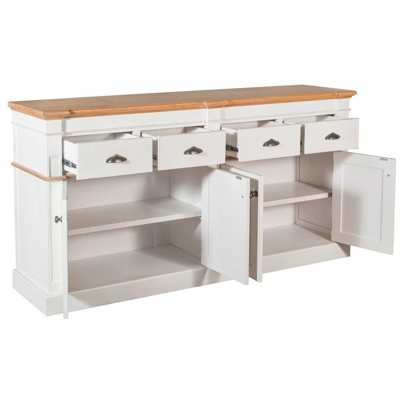 Crafters And Weavers Asbury Rustic Wood 76" 4 Door 4 Drawer Sideboard, White - Image 3