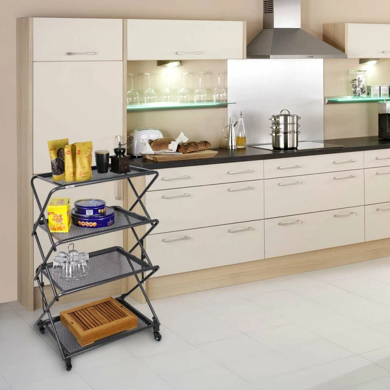 Zenree 4-Tier Folding Kitchen Shelf, Removable Mesh Trays, Black, 39 - Image 5