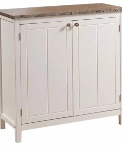 Pilaster Designs Blake Kitchen Island Cabinet With Adjustable Storage Shelf, White & Marble Wood