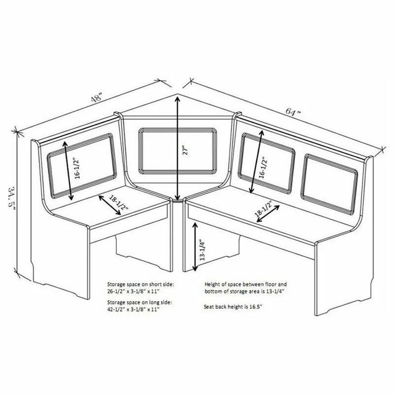 Riverbay Furniture Wood Indoor 3 Piece Kitchen Corner Nook Dining Set In White - Image 2