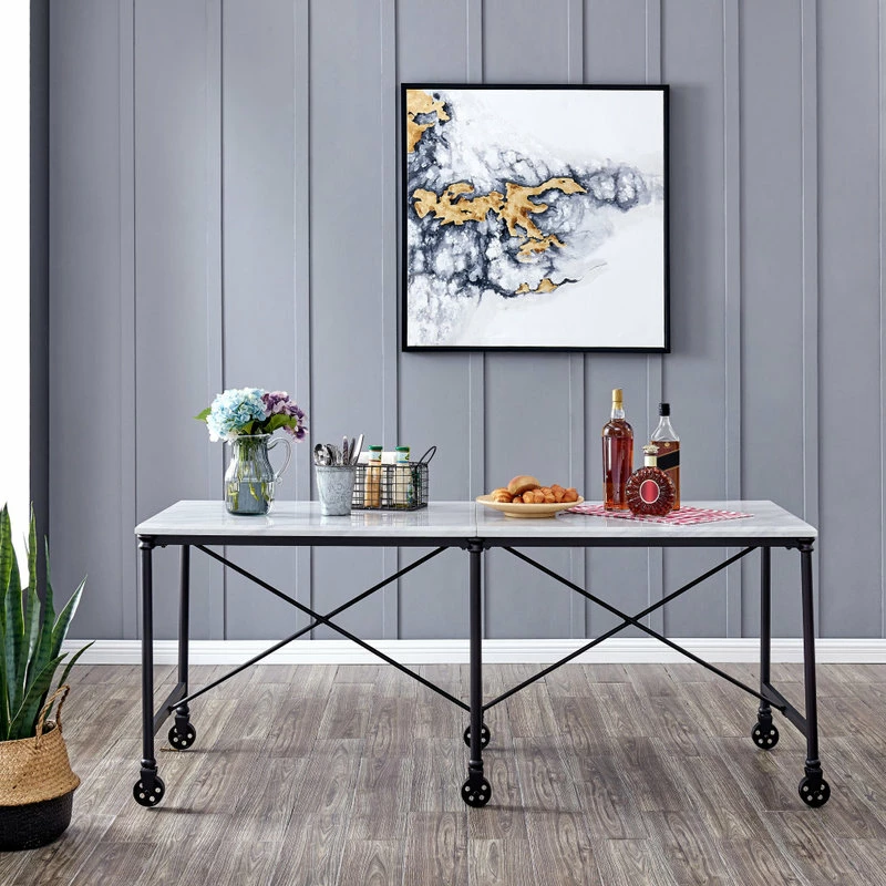 SEI Furniture Tennyson Faux Stone Rolling Kitchen Island - Image 5