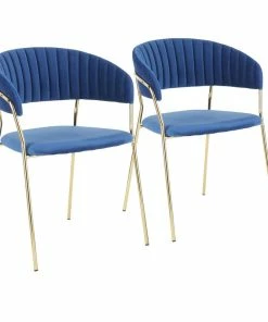 LumiSource Tania Contemporary-Glam Chair In Gold Metal With Blue Velvet, Set Of 2