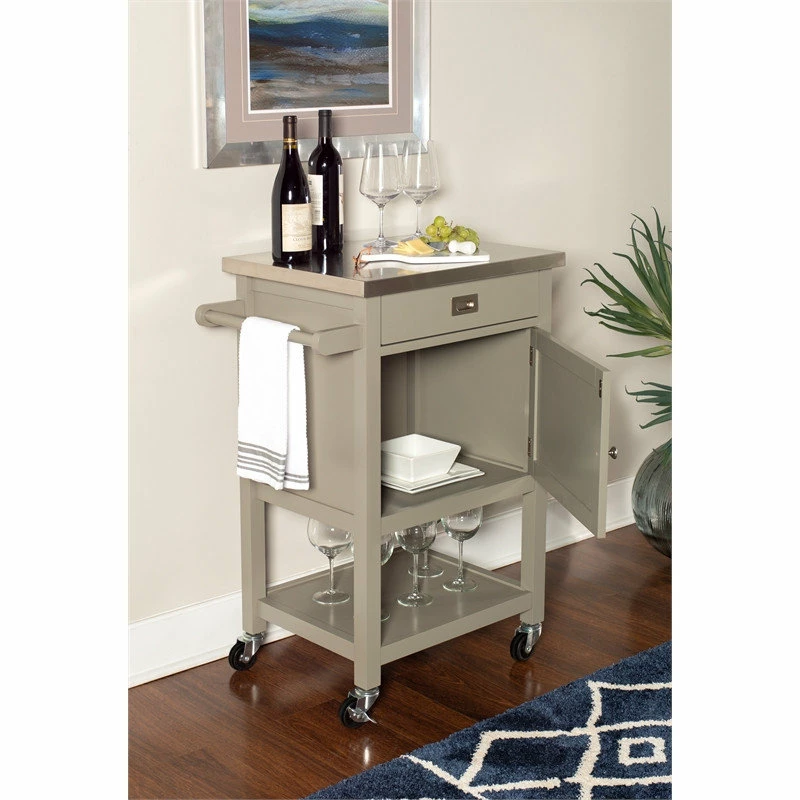 Linon Home Decor Products Linon Sydney Wood Steel Top Kitchen Storage And Prep Cart In Gray - Image 2